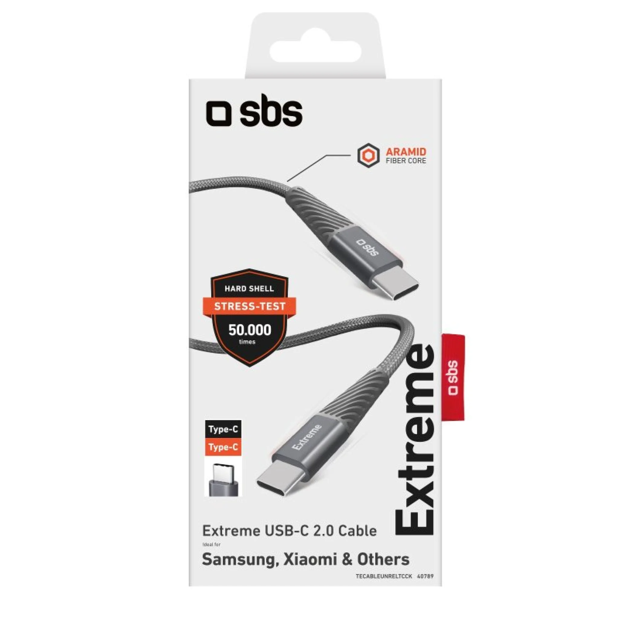 SBS USB-C - USB-C Aramid Fibre Cable. Grey