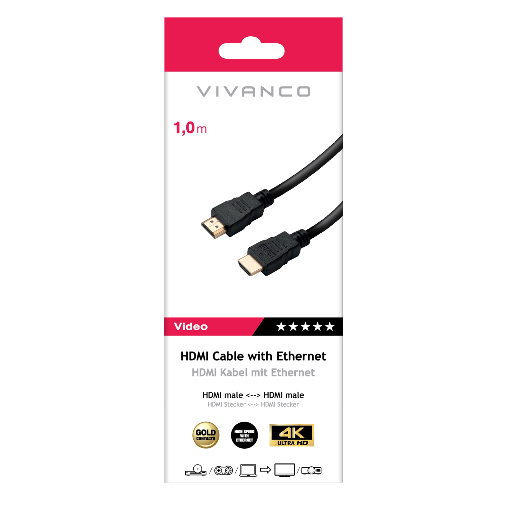 Vivanco HDMI Type A-kabel til 3D og 4K Ultra HD