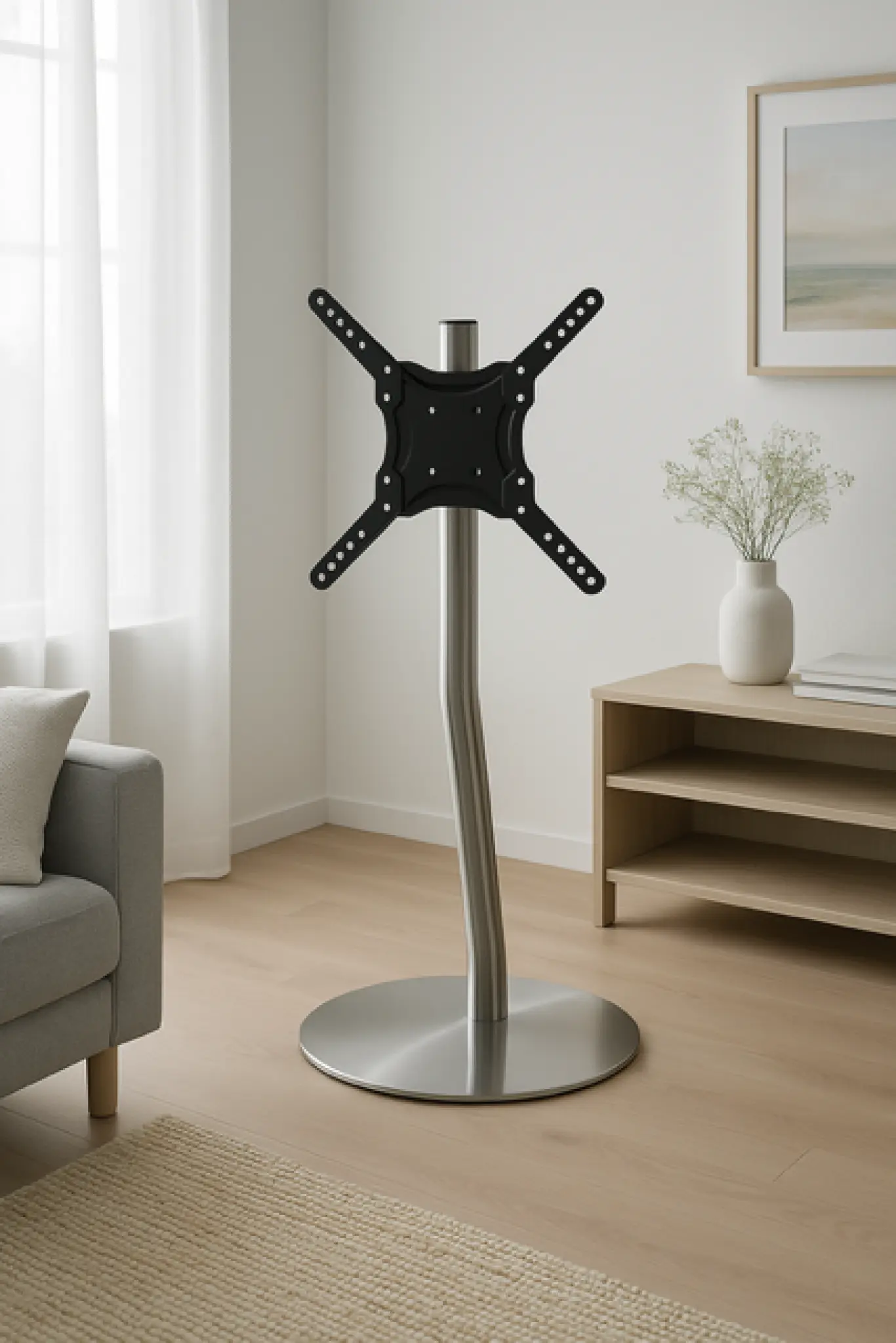 Sinox StandView TV Floor Mount, angled with rotatable top. 26"-65". Alu finish