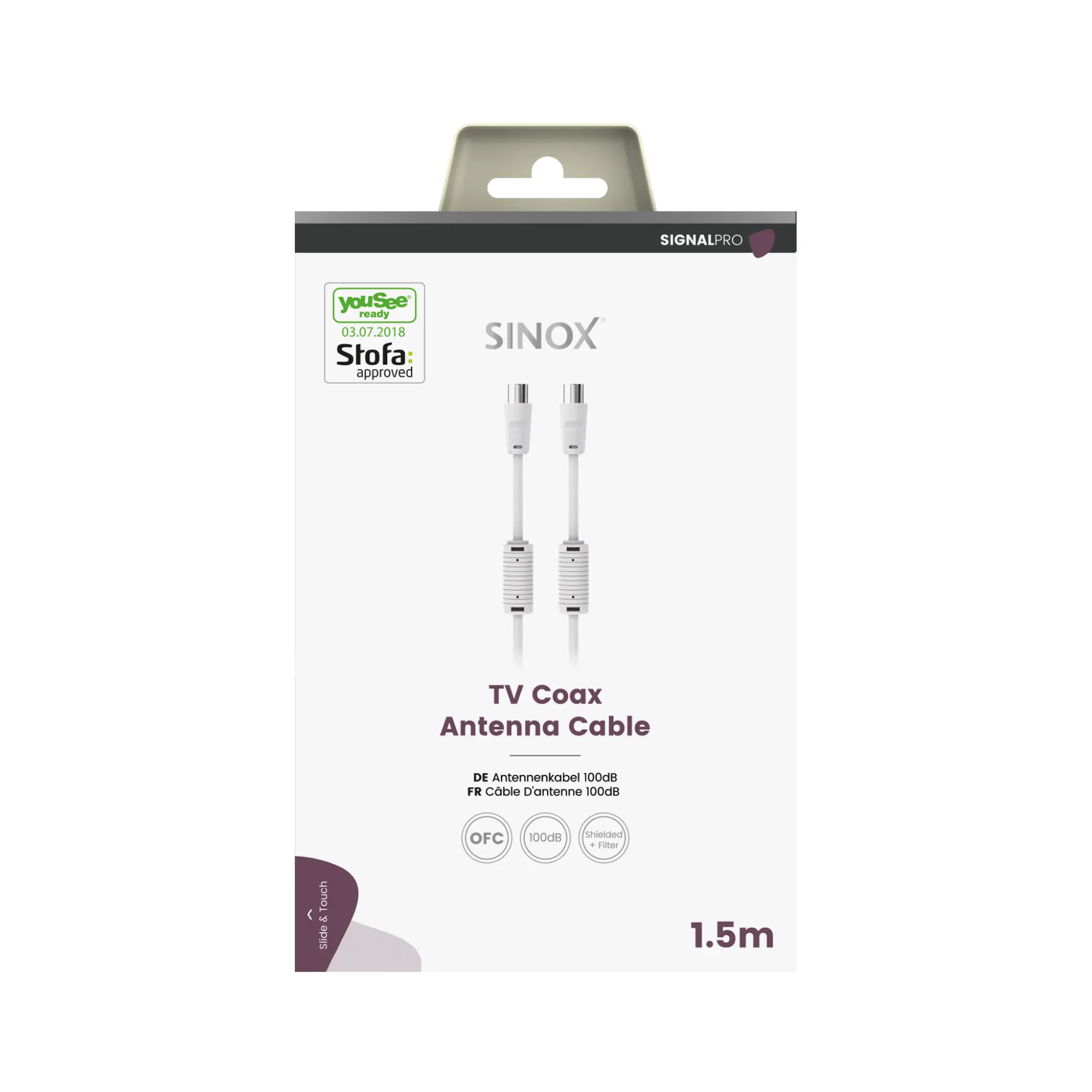 Sinox PRO Antenna Cable YouSee Ready & Stofa approved. 1.5m. White